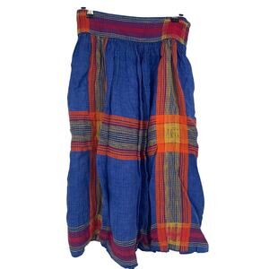Vintage Handmade Blue Yellow Large Plaid Knee Length Skirt Size 25/XS